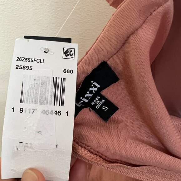 Trixxi Womens Printed Ruffled Flouncy Fit & Flare Waist Tie Small in Pink - Picture 7 of 10